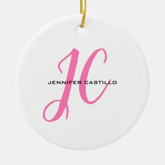 Professioneel Calligrafie Script Monogram Girly Keramisch Ornament (Voorkant)