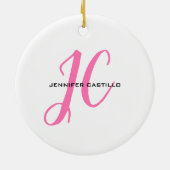 Professioneel Calligrafie Script Monogram Girly Keramisch Ornament (Achterkant)