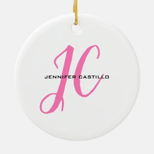 Professioneel Calligrafie Script Monogram Girly Keramisch Ornament (Achterkant)