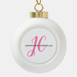 Professioneel Calligrafie Script Monogram Girly Keramische Bal Ornament