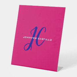 Professioneel Calligrafie Script Monogram Girly Reclamebord Met Voetstuk