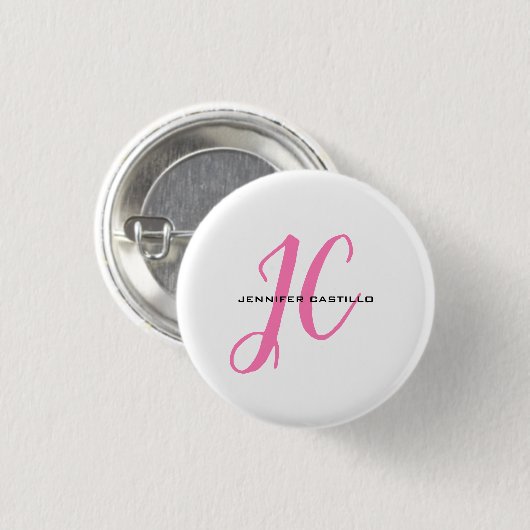 Professioneel Calligrafie Script Monogram Girly Ronde Button 3,2 Cm (Voorkant /achterkant)