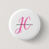 Professioneel Calligrafie Script Monogram Girly Ronde Button 3,2 Cm (Voorkant)