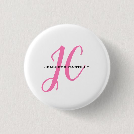 Professioneel Calligrafie Script Monogram Girly Ronde Button 3,2 Cm (Voorkant)