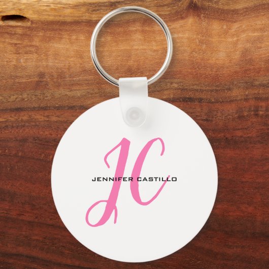 Professioneel Calligrafie Script Monogram Girly Sleutelhanger (Voorkant)