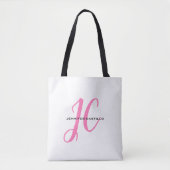Professioneel Calligrafie Script Monogram Girly Tote Bag (Voorkant)