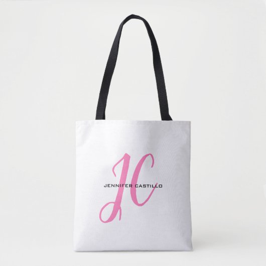 Professioneel Calligrafie Script Monogram Girly Tote Bag (Voorkant)