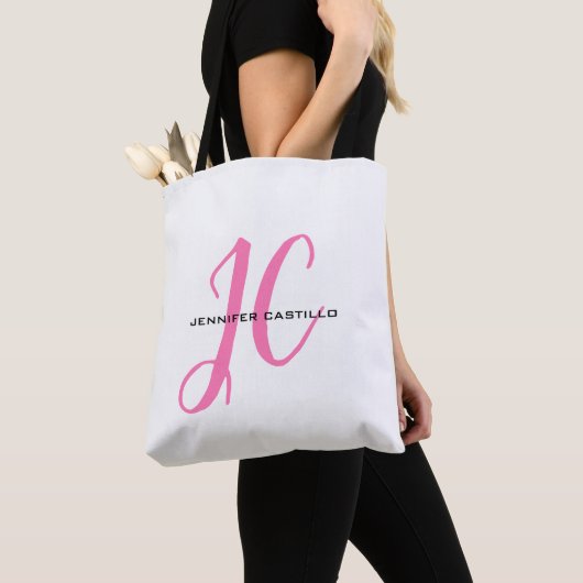 Professioneel Calligrafie Script Monogram Girly Tote Bag (Dichtbij)