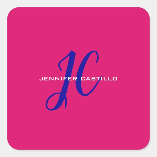 Professioneel Calligrafie Script Monogram Girly Vierkante Sticker (Voorkant)