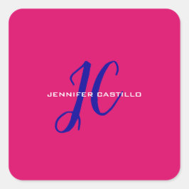 Professioneel Calligrafie Script Monogram Girly Vierkante Sticker