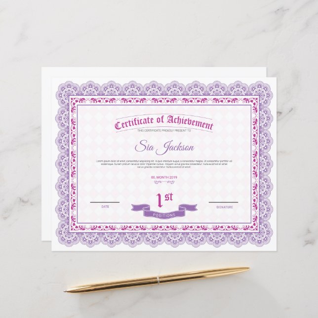 Professioneel certificaat van prestatie Sjabloon (Voorkant / Achterkant in situ)