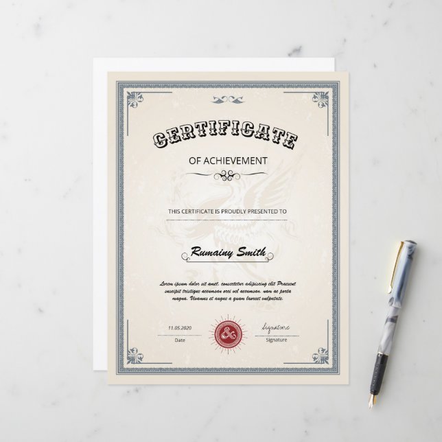 Professioneel certificaat van prestatie Sjabloon (Voorkant / Achterkant in situ)