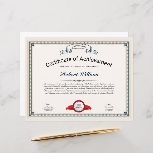 Professioneel certificaat van prestatie Sjabloon (Voorkant / Achterkant in situ)