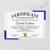 Professioneel Certificaat van Waardering (Voorkant)