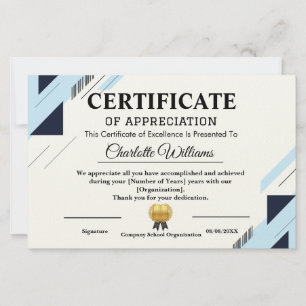 Professioneel Certificaat van Waardering Blauw Gou Briefpapier