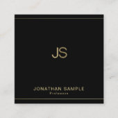 Professioneel Chic Monogram Elegant Zwart Goud Lux Vierkante Visitekaartje (Voorkant)