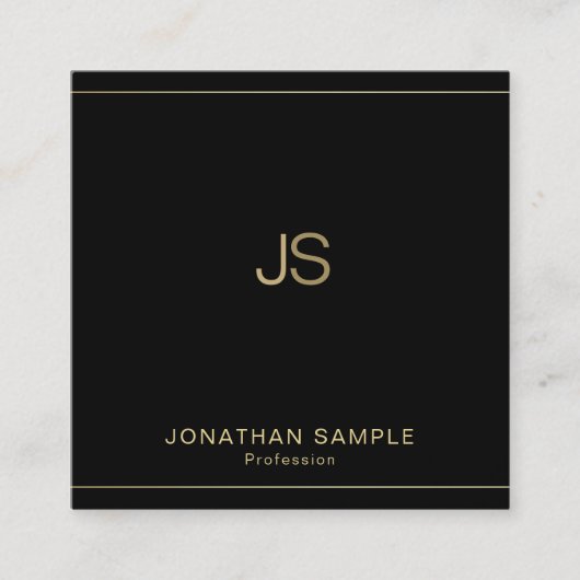 Professioneel Chic Monogram Elegant Zwart Goud Lux Vierkante Visitekaartje (Voorkant)