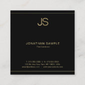 Professioneel Chic Monogram Elegant Zwart Goud Lux Vierkante Visitekaartje (Achterkant)