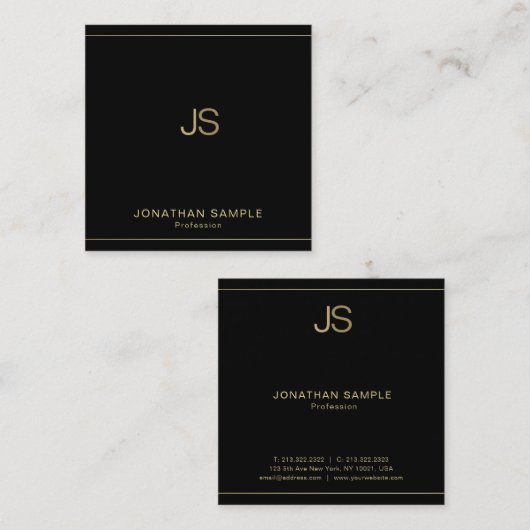 Professioneel Chic Monogram Elegant Zwart Goud Lux Vierkante Visitekaartje (Voorkant / Achterkant)