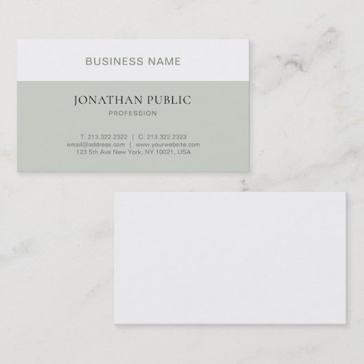Professioneel Chique Eenvoudig Ontwerp Beige Groen Visitekaartje (Voorkant / Achterkant)
