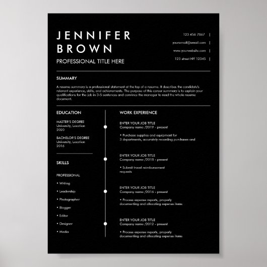 Professioneel cv sjabloon modern cv digitaal poster (Voorkant)
