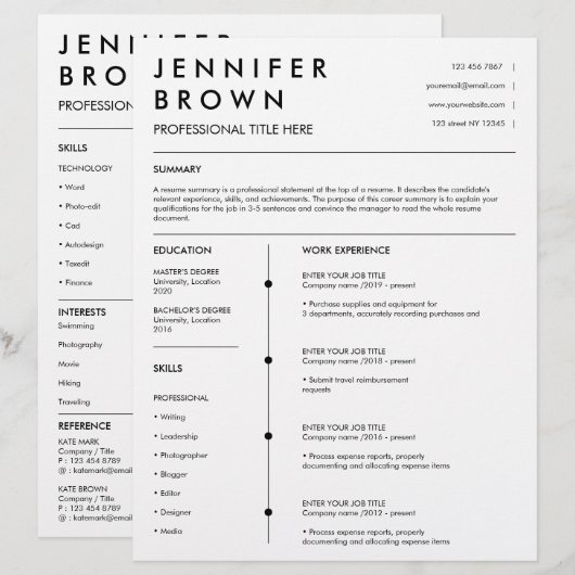 Professioneel cv-template modern cv (Voorkant / Achterkant)