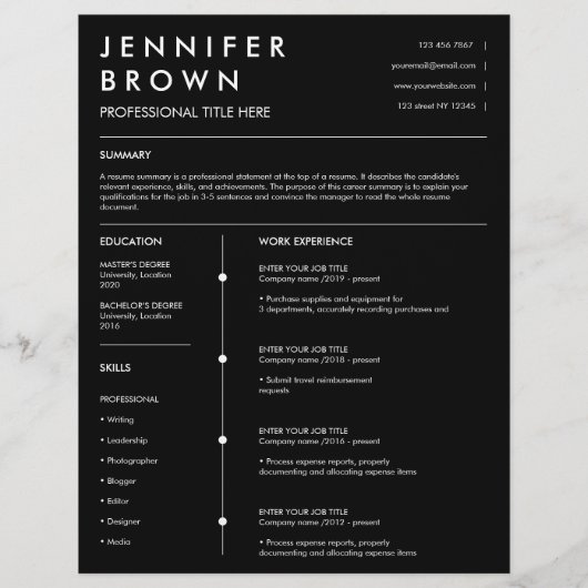 Professioneel cv-template modern cv zwart (Voorkant)