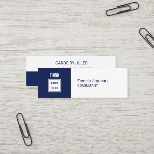 Professioneel denken buiten doos Navy Blue Modern Mini Visitekaartje (Voorkant / Achterkant in situ)