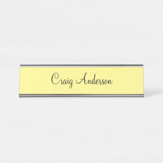 Professioneel Duidelijk Modern Elegant Lichtgeel Bureau Naambordje (Voorkant)