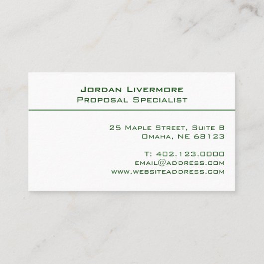 Professioneel, eenvoudig, basic, Fern Green Modern Visitekaartje (Achterkant)