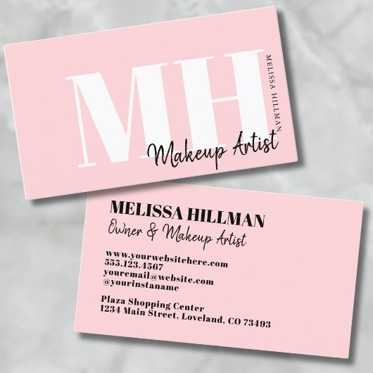 Professioneel Eenvoudig Blush Roze Monogram Visitekaartje