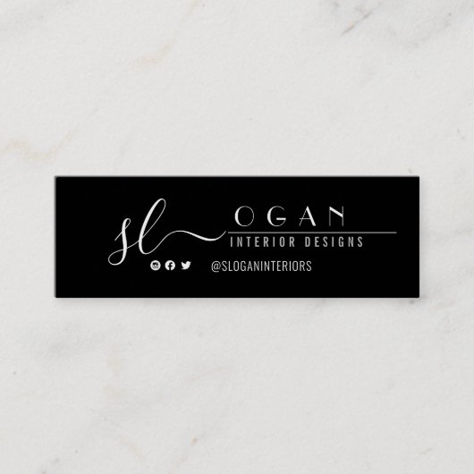 Professioneel Eenvoudig Chique Monogram Zwart-Wit Mini Visitekaartje (Voorkant)