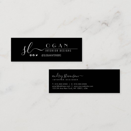 Professioneel Eenvoudig Chique Monogram Zwart-Wit Mini Visitekaartje (Voorkant / Achterkant)