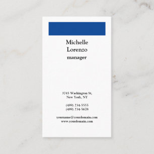 Professioneel, eenvoudig, diep blauw en wit visitekaartje