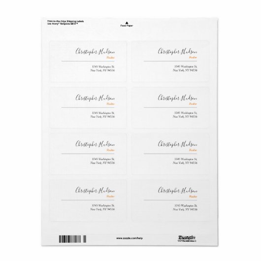 Professioneel Eenvoudig Gewone Makelaar Vastgoed Etiket (Full Sheet)