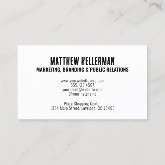 Professioneel Eenvoudig Modern Zwart Wit Monogram Visitekaartje (Achterkant)