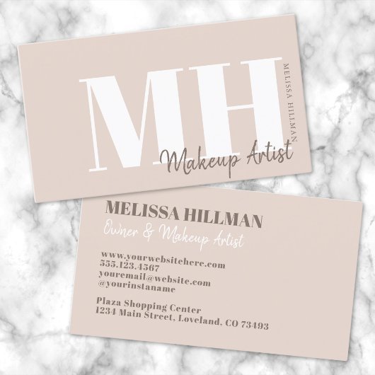 Professioneel Eenvoudig Neutraal Beige Monogram Visitekaartje