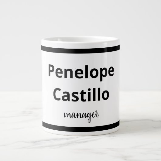 Professioneel, eenvoudig, stijlvol, zwart en wit grote koffiekop (Voorkant)