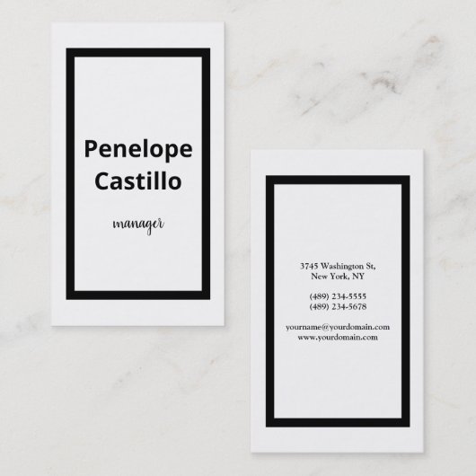 Professioneel, eenvoudig, stijlvol, zwart en wit visitekaartje (Voorkant / Achterkant)