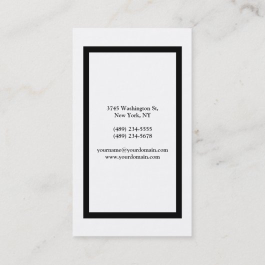 Professioneel, eenvoudig, stijlvol, zwart en wit visitekaartje (Achterkant)