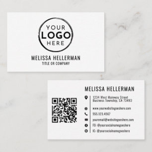Professioneel Eenvoudig Wit Bedrijfslogo QR-code Visitekaartje