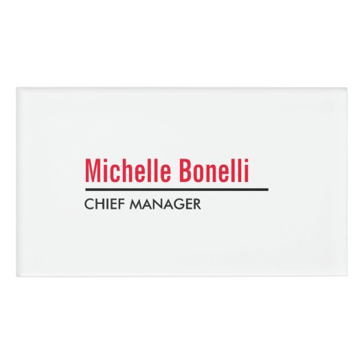 Professioneel, eenvoudig wit, modern naambadge (Voorkant)