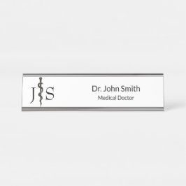 Professioneel, eenvoudig, zwart, zwart, wit bureau naambordje