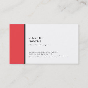 Professioneel effen minimalistisch modern rood wit visitekaartje