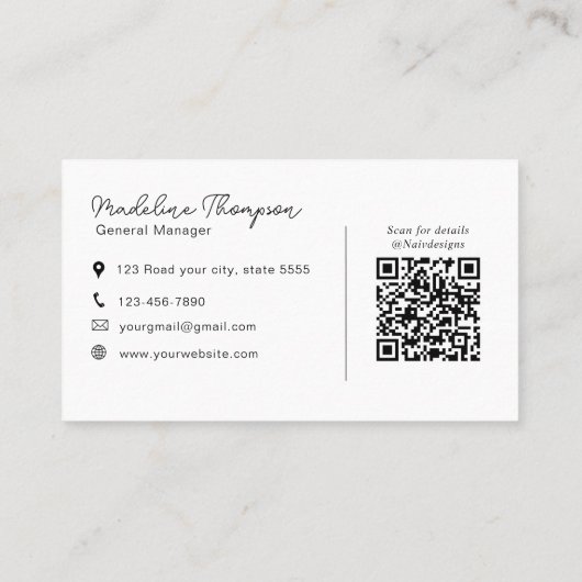 Professioneel Eigen Logo Script Naam QR Code Visitekaartje (Achterkant)