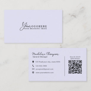 Professioneel Eigen Logo Script QR Code Lavendel Visitekaartje