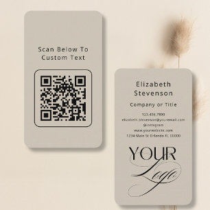 Professioneel Elegant Beige Aangepast Logo QR Code Visitekaartje