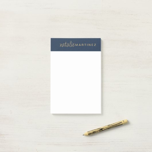 Professioneel Elegant Blauw Goud Gepersonaliseerd  Post-it® Notes (Op bureau)