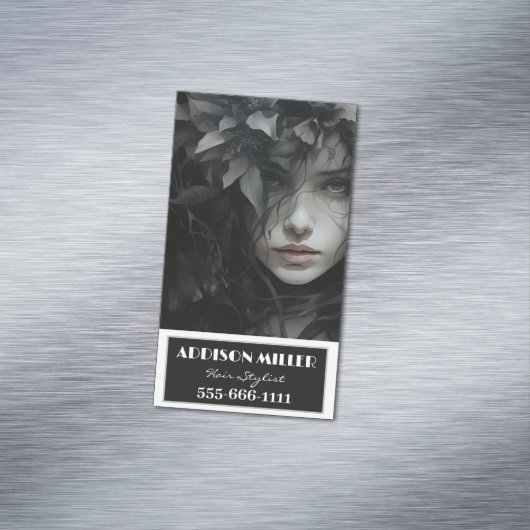 professioneel, Elegant, Bloemen Haarstylist QR-cod Magnetisch Visitekaartje (Voorbeeld)