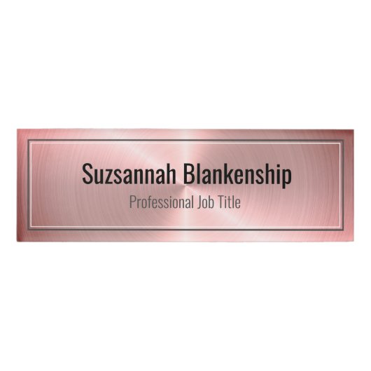 Professioneel Elegant Geborsteld Roze Faux Metalli Naambadge (Voorkant)